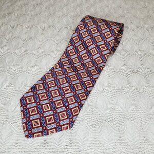 NWOT Echo all silk tie blue red geometric print 56" long 3.75" width made in USA